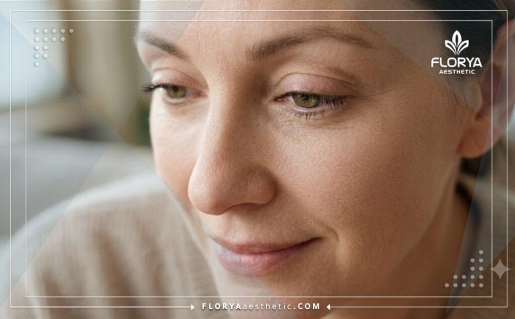 Close-up cinematic shot showcasing the flawless and natural results of the eye area post-treatment.
