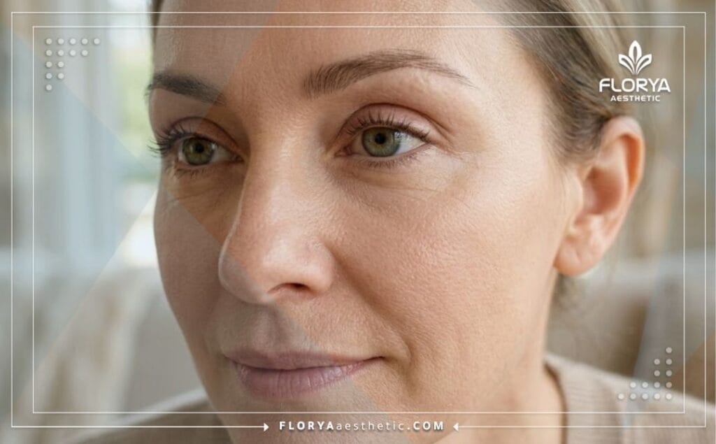 Cinematic close-up showing the flawless and completely natural aesthetic result of the eyelid procedure.
