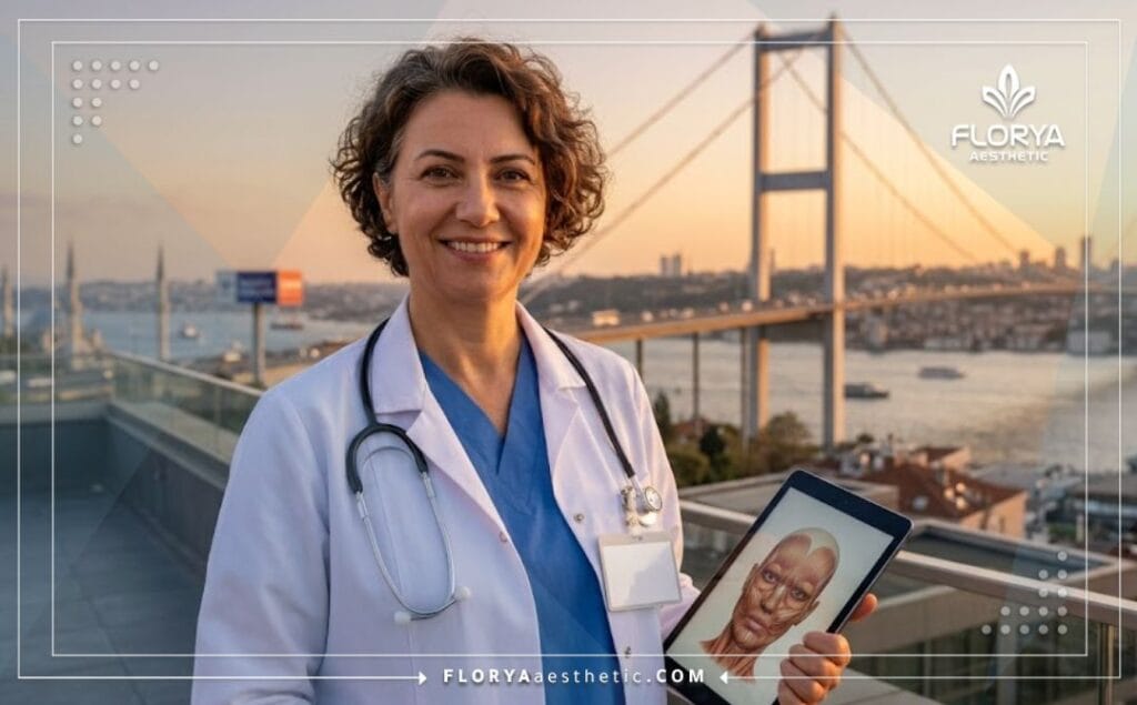 Friendly doctor specializing in facial aesthetics welcoming patients to Istanbul