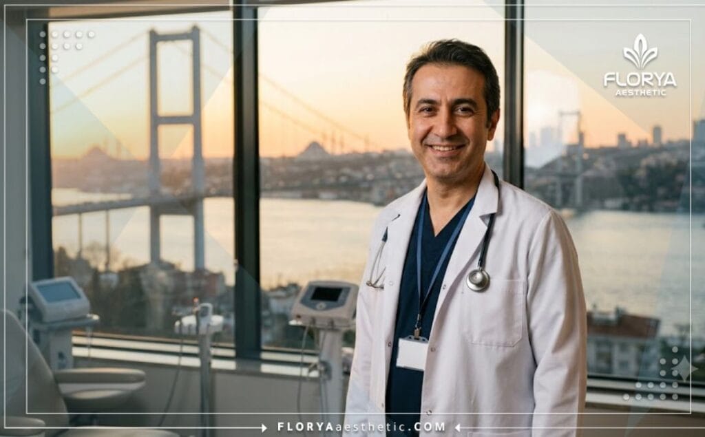 Welcoming specialist doctor in Istanbul with an iconic Turkish landmark in the background