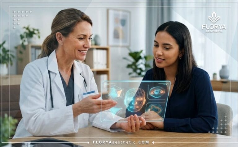 طبيب محترف يعرض خطة تقنية فوكسي آي لتجميل العيون عبر جهاز لوحي