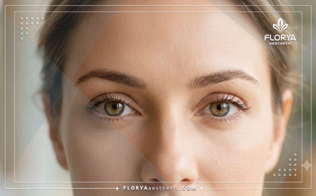 Gros plan cinématographique montrant le résultat esthétique parfait autour des yeux