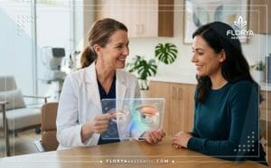 طبيب يعرض خطة علاج تجميل الجفون العلوية المبطنة رقميا
