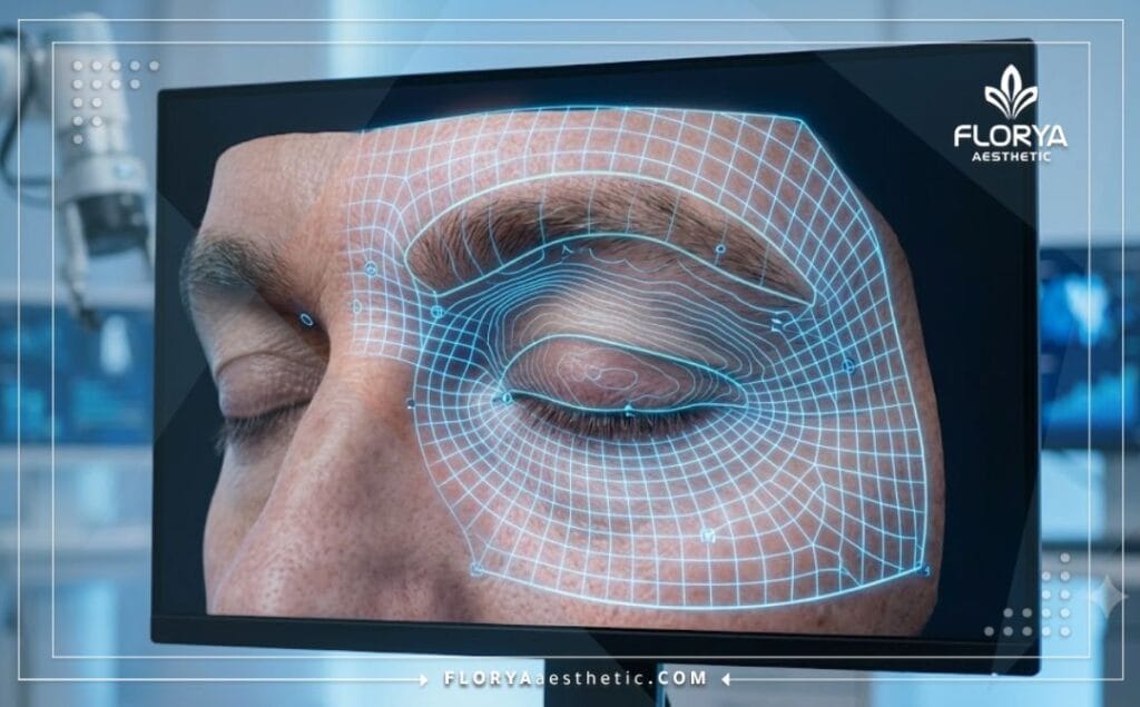 High-tech 3D digital scan of the male upper eyelid area.