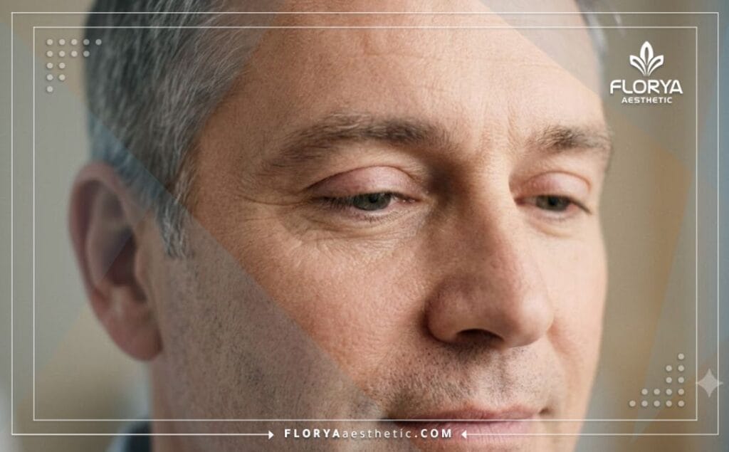 Perfect, natural-looking aesthetic result of male eyelid lift.