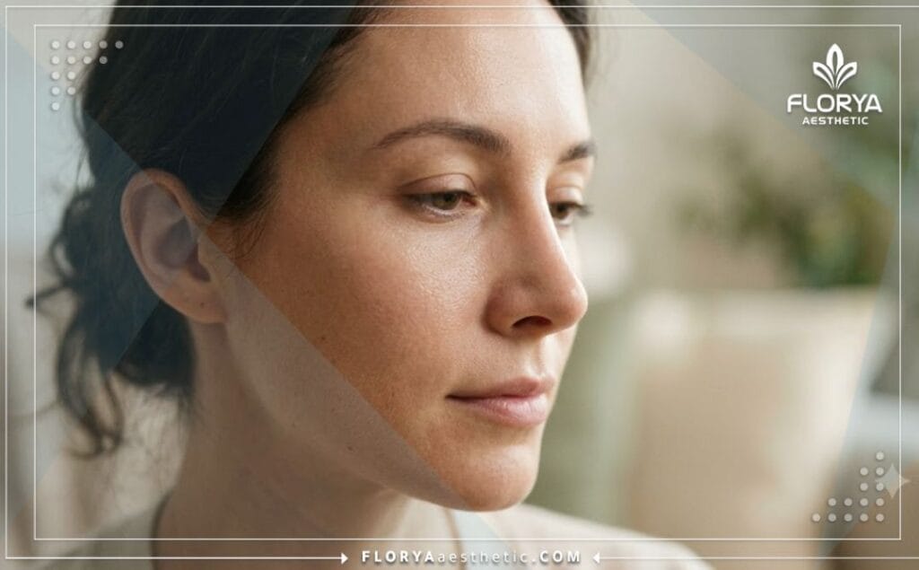Cinematic close-up showing the flawless aesthetic result of a nose procedure.