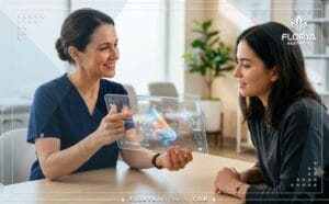 طبيب محترف يشرح خطة إعادة تشكيل الغضاريف الأنفية جراحياً باستخدام تقنيات رقمية حديثة.