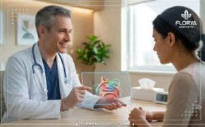 طبيب محترف يشرح خطة عملية تعديل صمامات الأنف التنفسية للمريض باستخدام تقنية حديثة في عيادة متطورة.