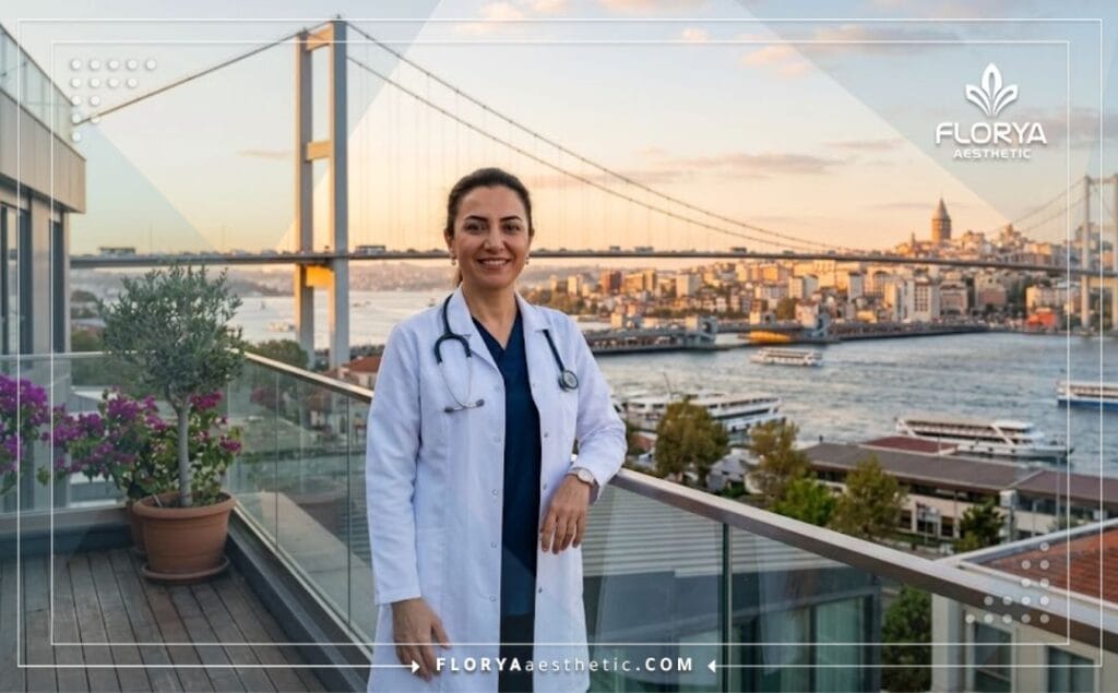 Doctor amigable especializado en estética facial dando la bienvenida en Estambul.