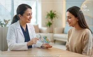 طبيب خبير يشرح خطة عملية تجميل الأنف التحفظية في تركيا للمريض باستخدام تقنيات حديثة.