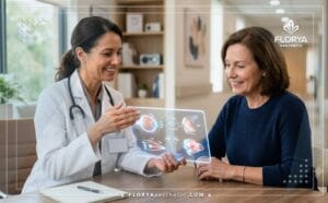 طبيب محترف يشرح خطة تجميل العيون الناعسة للمريض باستخدام أحدث التقنيات الرقمية