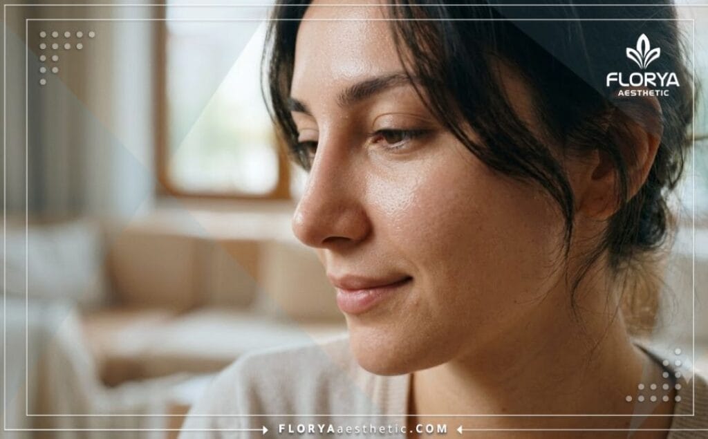 Cinematic close-up showing the flawless and natural aesthetic result of a nose reshaping procedure.