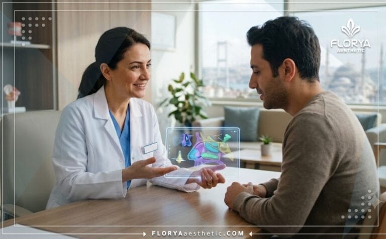 طبيب محترف يشرح خطة علاج الحاجز الأنفي في تركيا باستخدام التكنولوجيا المتقدمة.