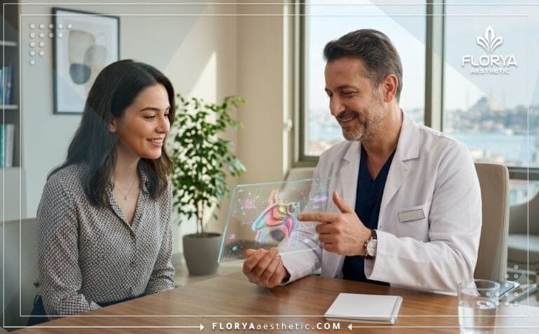 Médico profesional planificando una Septoplastia en Turquía con tecnología digital