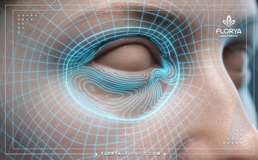 High-tech 3D digital scan of the ocular area preparing for Sunken Eyes Surgery.