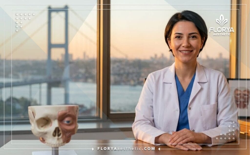 Médecin spécialiste accueillant les patients à Istanbul devant un monument célèbre.