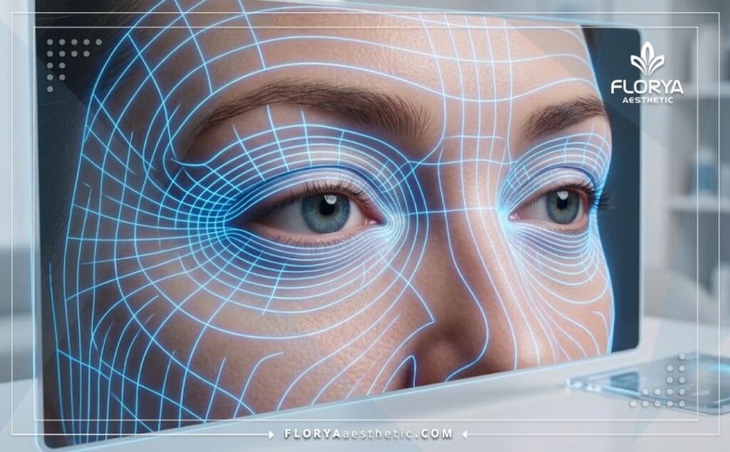 High-tech digital 3D macro scan of the eyelid and eye area