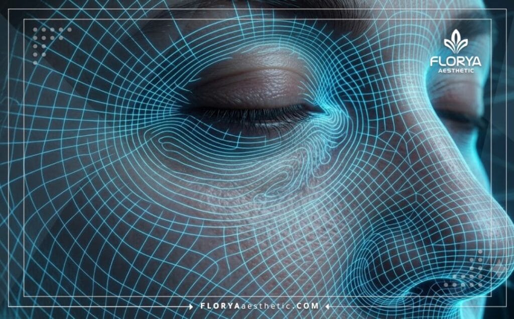 High-tech digital 3D surface scan analyzing the anatomical structure around the eyes