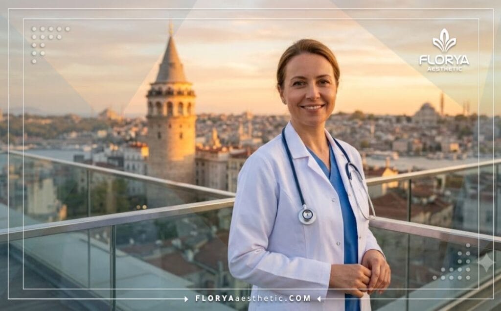 Doctor estético profesional en Estambul con vistas al Bósforo de fondo