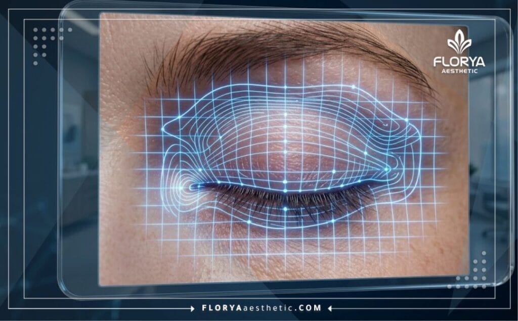 High-tech digital 3D scan focusing on the upper eyelid anatomy.