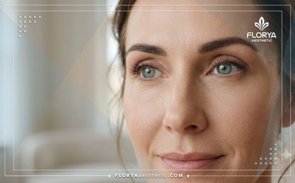 Close-up of flawless aesthetic results showing perfectly rejuvenated and youthful eyes naturally