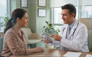 طبيب يشرح خطة علاج انسداد مجرى التنفس في تركيا لمريض باستخدام جهاز لوحي متطور.