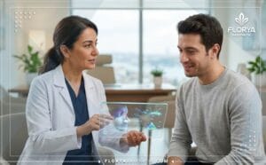 طبيب يشرح خطة جراحة تصغير فتحات الأنف في تركيا للمريض