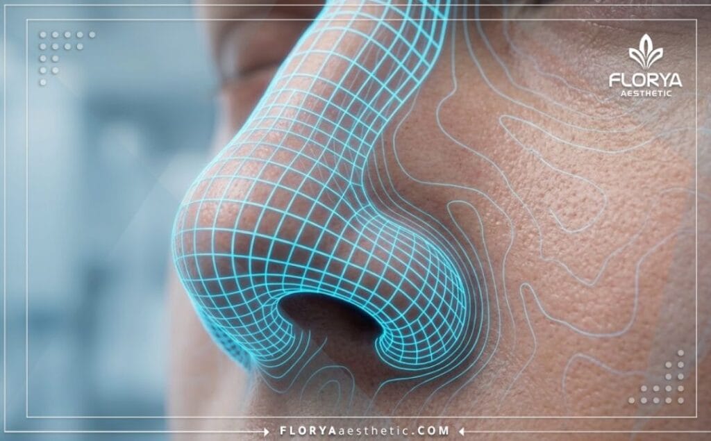 مسح رقمي ثلاثي الأبعاد لمنطقة الأنف يوضح دقة الفحص الطبي والتخطيط الجراحي.