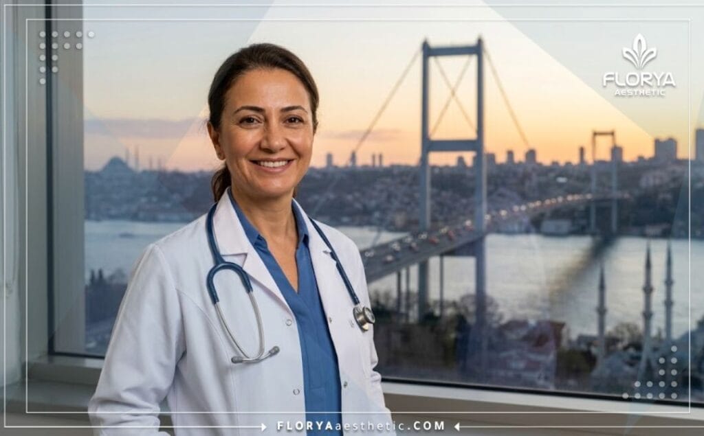 طبيب تجميل أنف ترحيبي في إسطنبول مع إطلالة على جسر البوسفور.