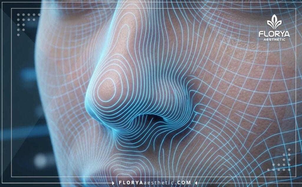 مسح رقمي ثلاثي الأبعاد يبين الدقة العالية في تخطيط هيكل الأنف.