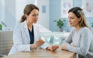 طبيب متخصص يشرح خطة علاج تقنية البيوفيلر لملء تجويف العين والجفون باستخدام أجهزة رقمية حديثة