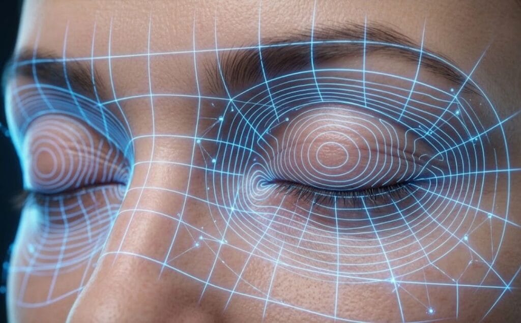 Digital 3D macro surface scan highlighting the eyelid area for laser precision.