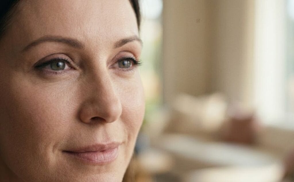 Close-up of perfect natural aesthetic results after eyelid lift surgery.
