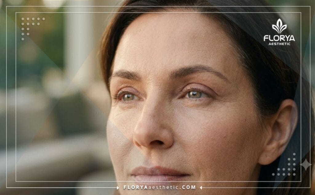 Close-up showing successful aesthetic result of blepharoplasty treatment