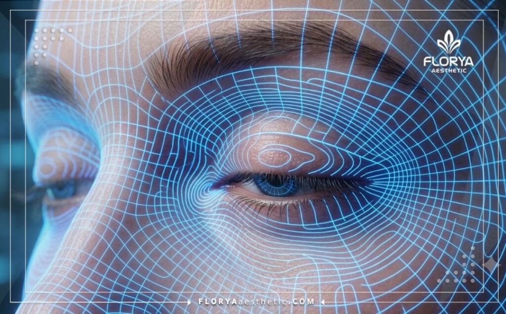 Detailed 3D digital grid scan of the eyelid and eye contour area for aesthetic planning