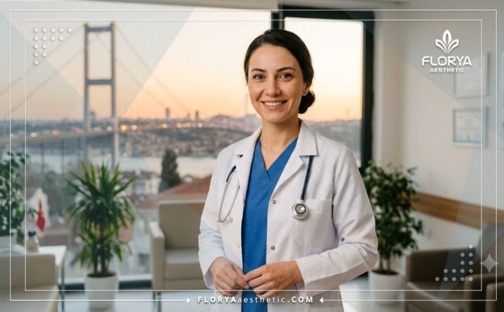 Especialista amable dando una cálida bienvenida a pacientes en Estambul