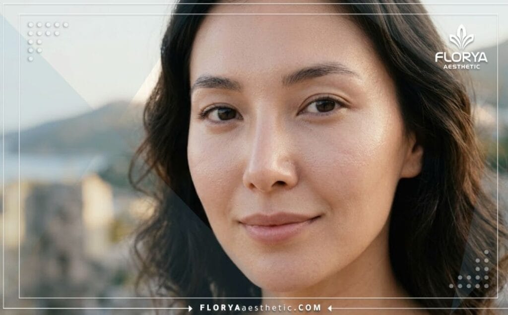 Close up showing the perfect and natural result of a bulbous nose correction
