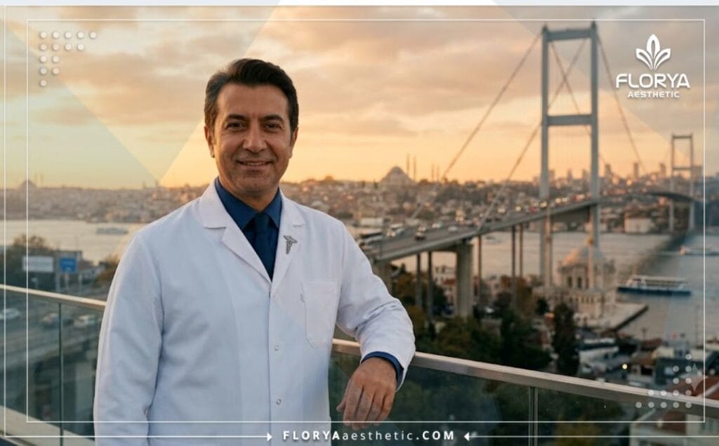 Friendly specialized doctor standing in front of an iconic Istanbul landmark