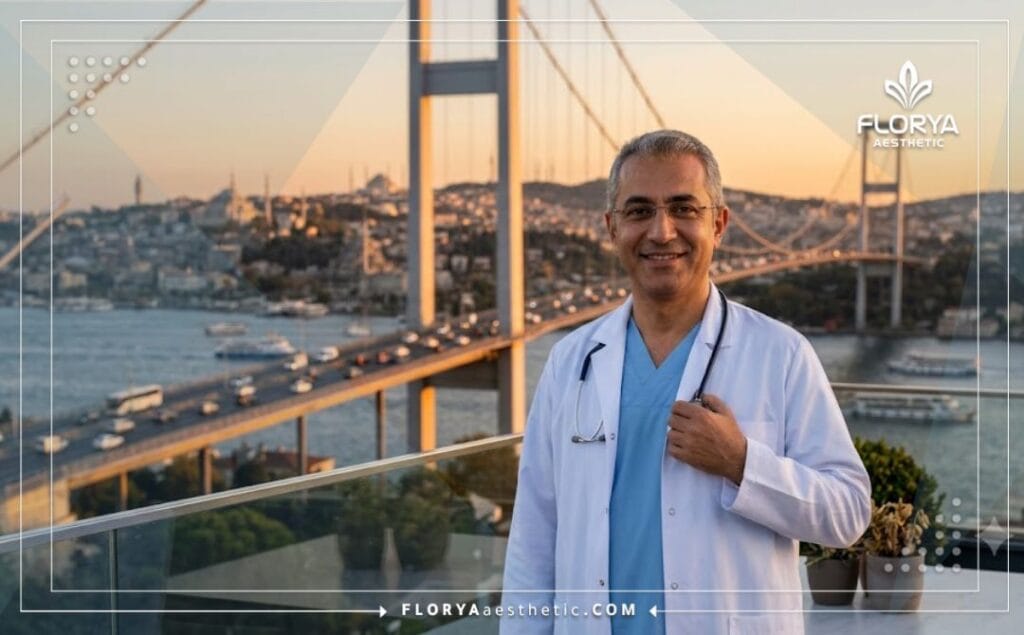 Médico estético amable dando la bienvenida en Estambul