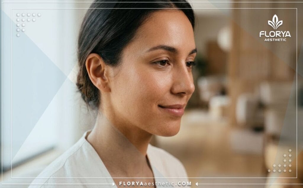Résultat esthétique parfait et naturel après une chirurgie du nez.