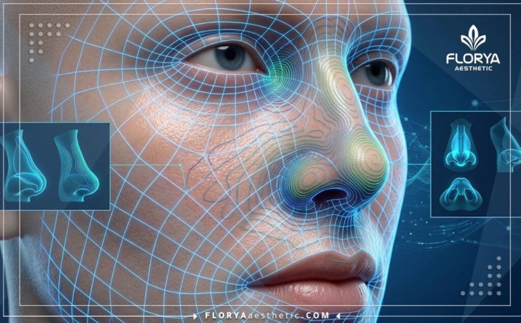 Numérisation 3D haute technologie de la zone nasale pour analyser les structures.