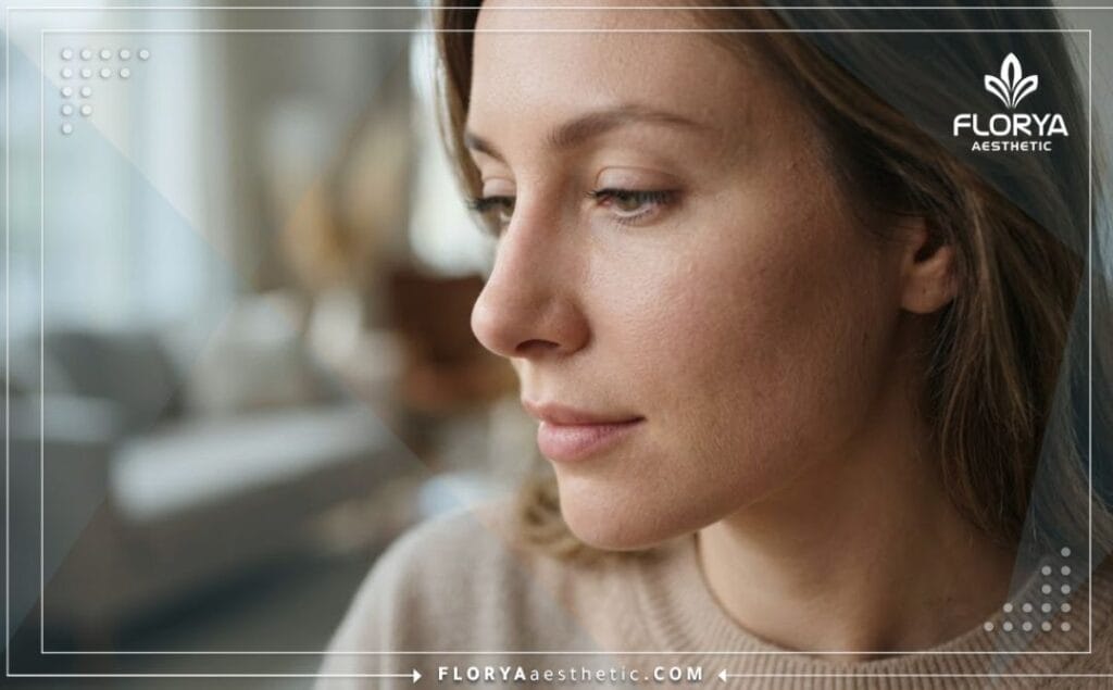 Primer plano cinematográfico que muestra el resultado impecable y natural de un procedimiento nasal.