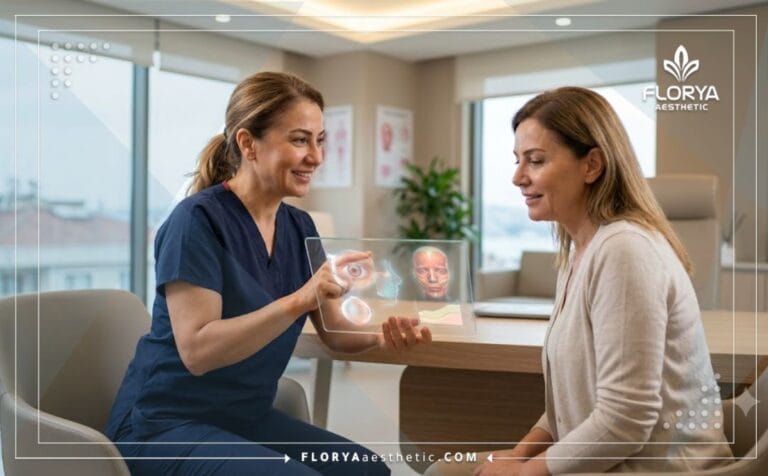 طبيب استشاري يشرح خطة العلاج الرقمية في أرخص عيادة شد جفون في تركيا للمريض