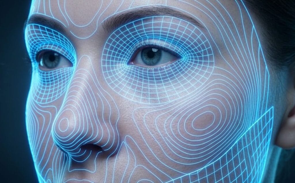 High-tech digital mesh scan of the facial and eye anatomy