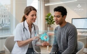 Professional doctor discussing Does rhinoplasty affect the sense of smell using a high-tech tablet