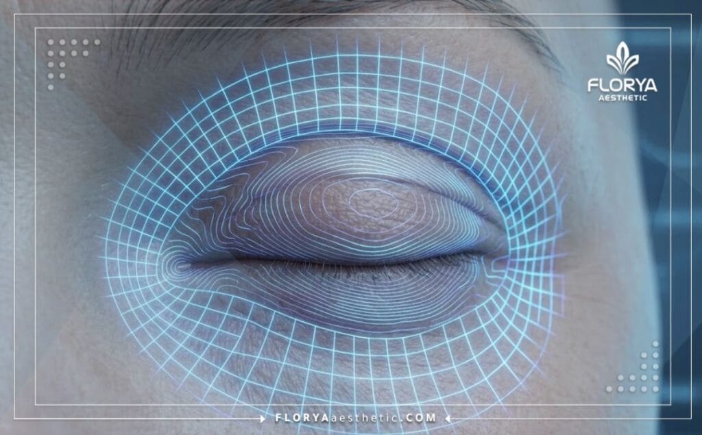 High-tech 3D digital surface scan focusing on the upper eyelid area