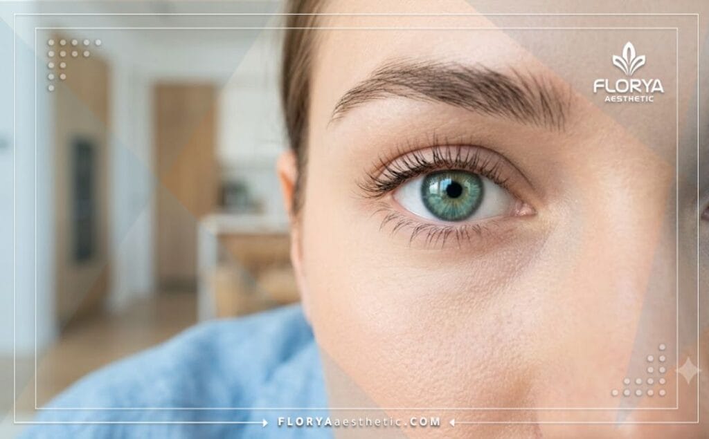 Gros plan cinématique montrant le résultat parfait après chirurgie des yeux