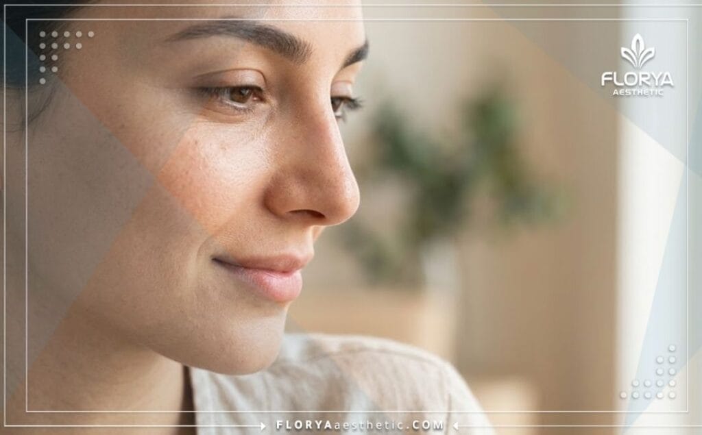 Close up cinematic view of perfect aesthetic rhinoplasty results and natural nose shape