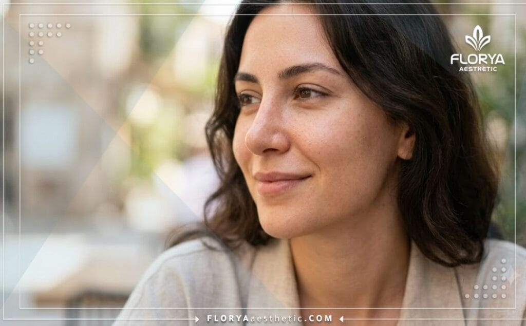 لقطة قريبة تظهر النتيجة المثالية بعد عملية تجميل الأنف