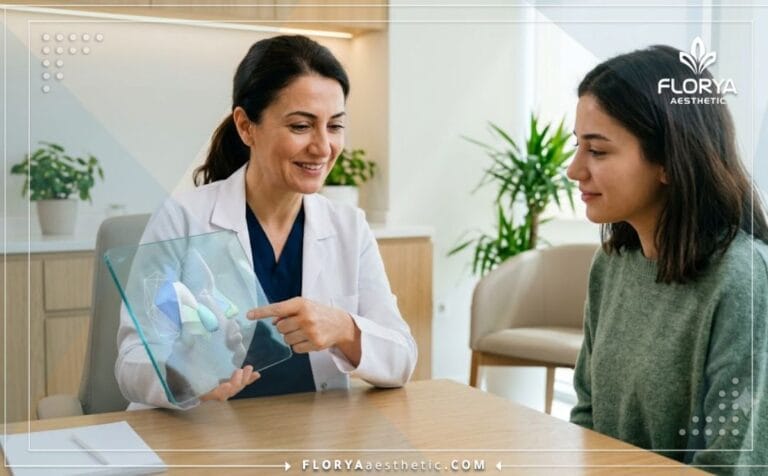 طبيب محترف يشرح خطة تجميل الأنف الأفطس في تركيا عبر جهاز لوحي شفاف